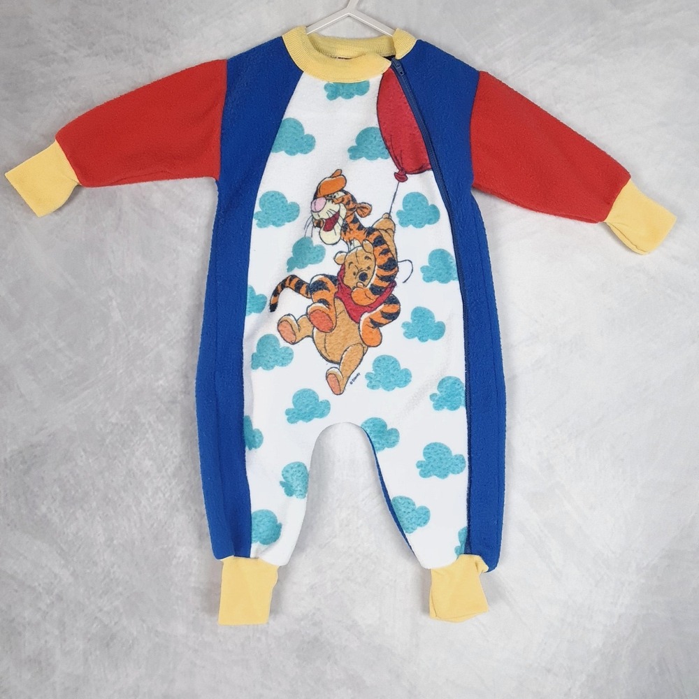 Pooh One Piece Boys 3-6 Months Blue Red Fleece Winnie The Pooh Tigger Sleeper